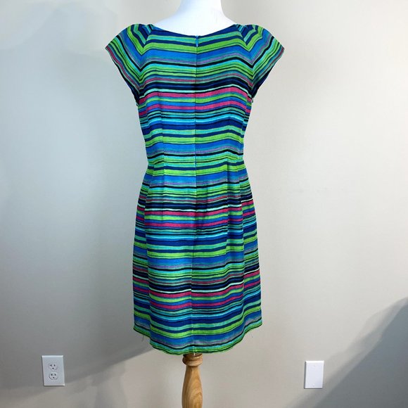 Nanette Lepore Dress 8 Blue Green Silk Linen Stripe Beaded Ruffle Mamacita Frock - Picture 6 of 14